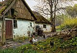Peder Mork Monsted Wall Art - Bromolle Farm with Chickens